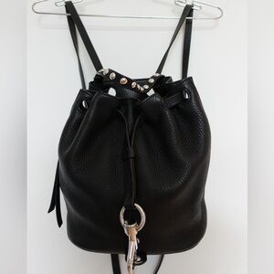 Rebecca Minkoff Black Leather Studded Mini Backpack Drawstring Bag